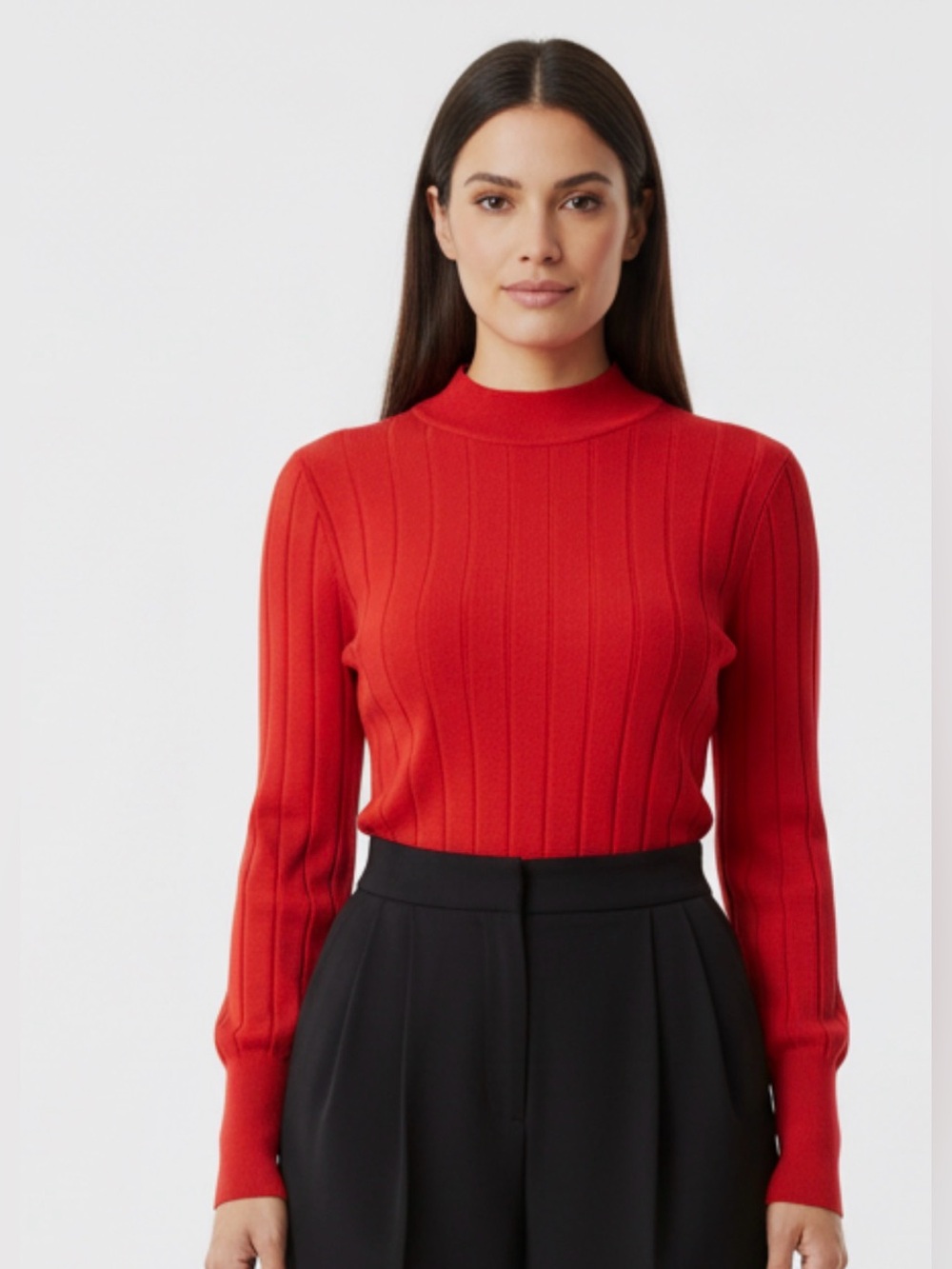 A.L.C. Ribbed Mock‎ Neck Sweater Red Long Sleeve Knit Top Size Small